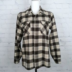 PENDLETON VTG Women's Brown Plaid Wool Shirt M…